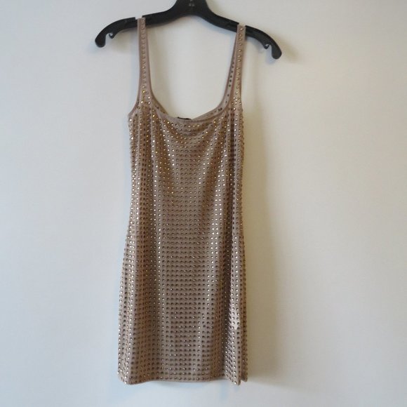 NWT OH POLLY BATCH A BEIGE SHEER BODYCON DRESS 6 - Picture 1 of 8